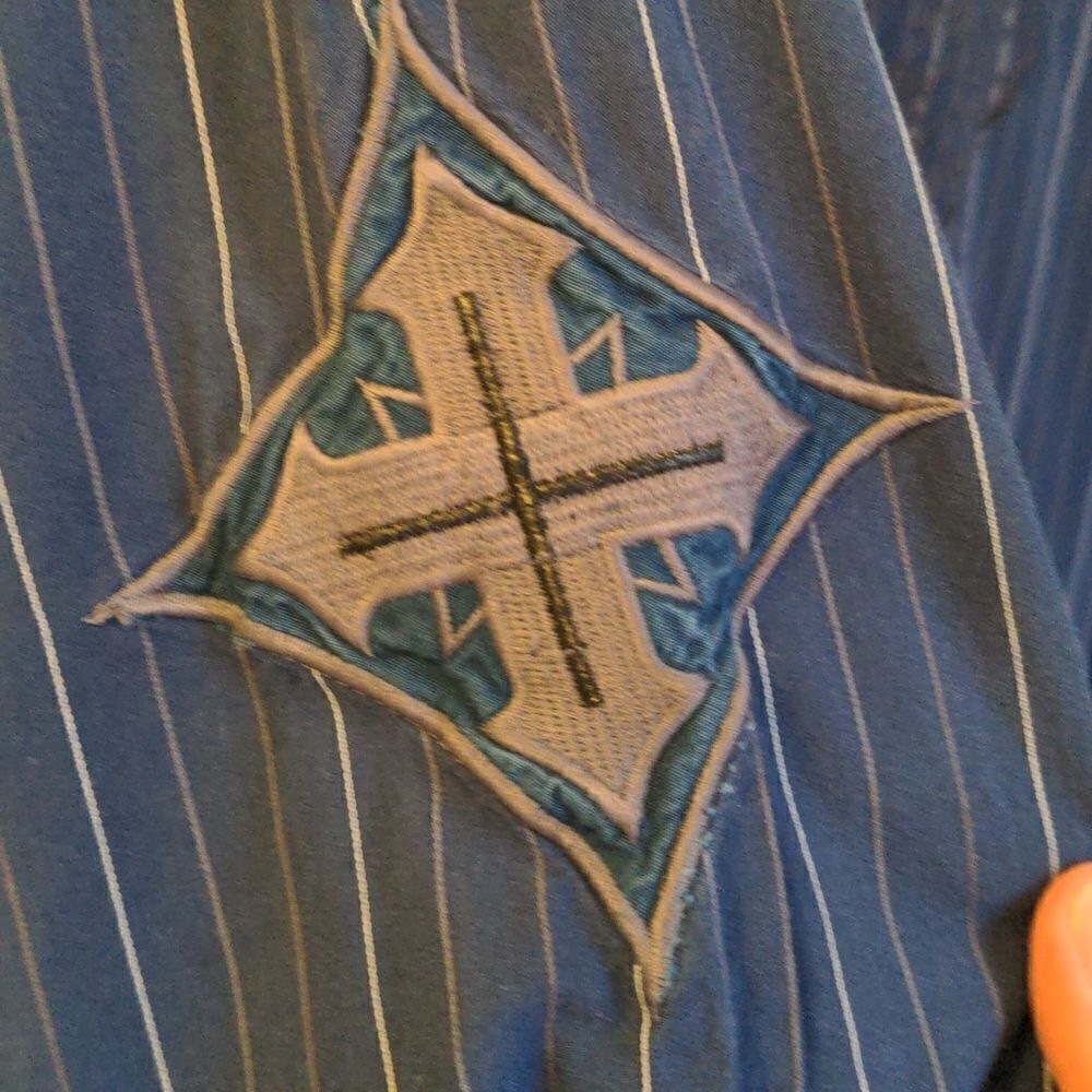 2/$20 Indigo Star Pin-Stripe Navy Blue Military Style Shirt Pearl Buttons Sz XL - Picture 7 of 12